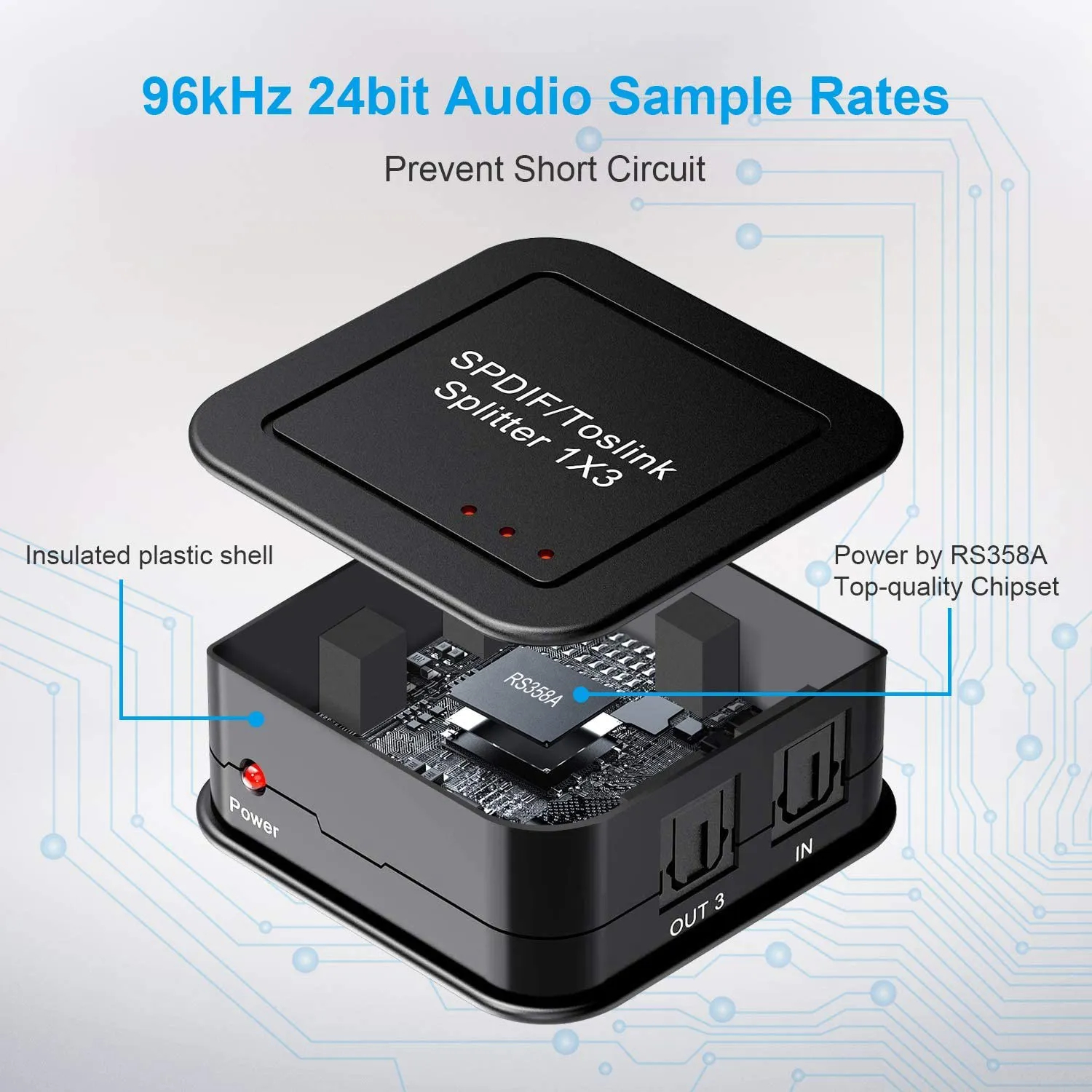 Digitale Optische Audio 1X3 Splitter, Digitale Spdif Toslink Optische Vezel Audio Splitter,1 In 3 Uit, Voor Blue-Ray Dvd Hdtv