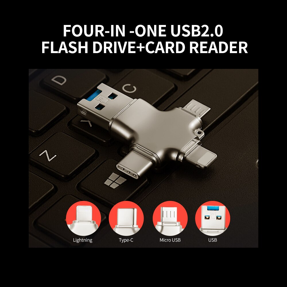 yvonne Y23 USB2.0 U Disk 32GB 16GB USB Lightnning Micro USB Type-C Four-In-One High Speed OTG U Disk for Phone/PC/Laptop Silver