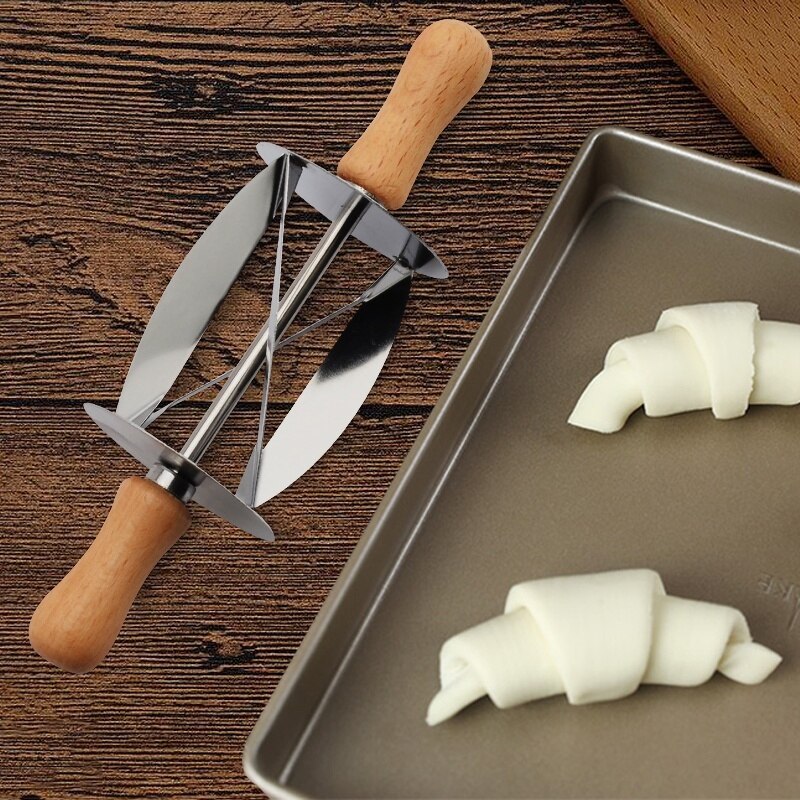 Stainless Steel Rolling Cutter Making Croissant Bread Wheel Dough Pastry Wooden Handle Baking Kitchen Knife