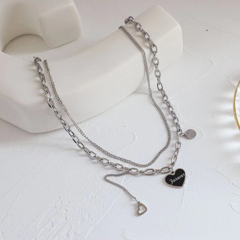 Korean Stainless Steel Choker Layered Necklace Women Punk Trendy Dainty Chain Statement Pendant Hip Hop Jewelry: x599
