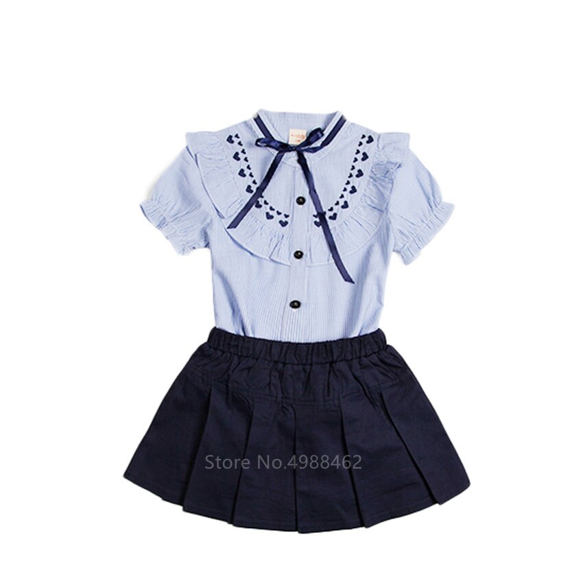 Summer Teenagers School Uniforms Girls Plaid Skirt Performance Costumes Kids Japanese Style Clothing Suit 2pcs Class Set Korean: Girl / Height 140CM
