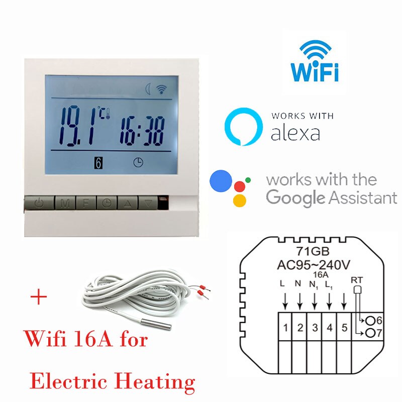 Mk71 95-240v smart wifi termostat vand/el gulvvarme vand/gas kedel temperaturregulator fungerer med tuya: 16a wifi-gb el