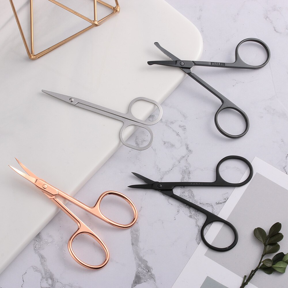 Tijeras de maquillaje de punta redonda de acero inoxidable, utensilio para recortar el pelo de las cejas, cuidado Personal, novedad, 1 ud.