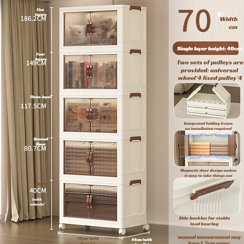 Armario plegable para el hogar, cajas de almacenamiento transparentes de plástico, cajas de almacenamiento para ropa, edredón, gabinetes de almacenamiento, gabinete de almacenamiento plegable: Caqui oscuro