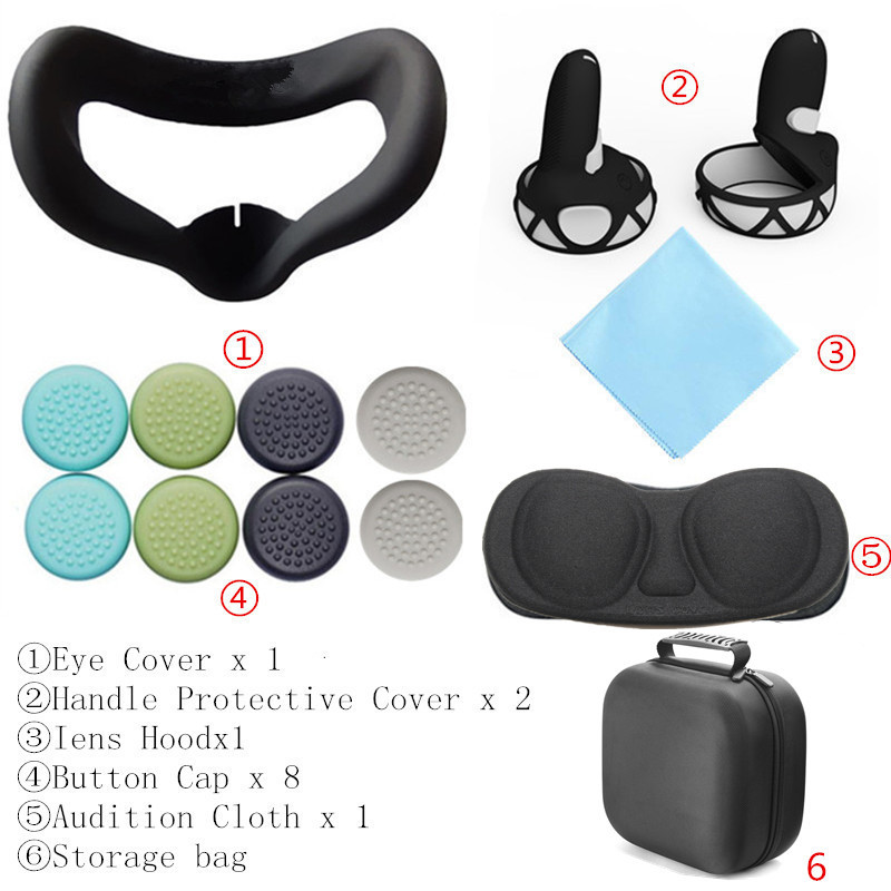 Oculus Quest 2 Case VR Touch Controller Shell Lens Rod Cap Handle Grip Protective Cover Set For Oculus Quest 2 VR Accessories: Black 2