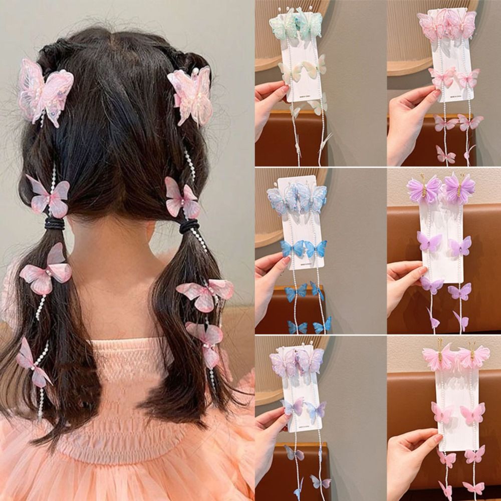 Horquilla trenzada con perlas de malla para niña, pasadores con borlas coloridas, cadena para el cabello trenzada