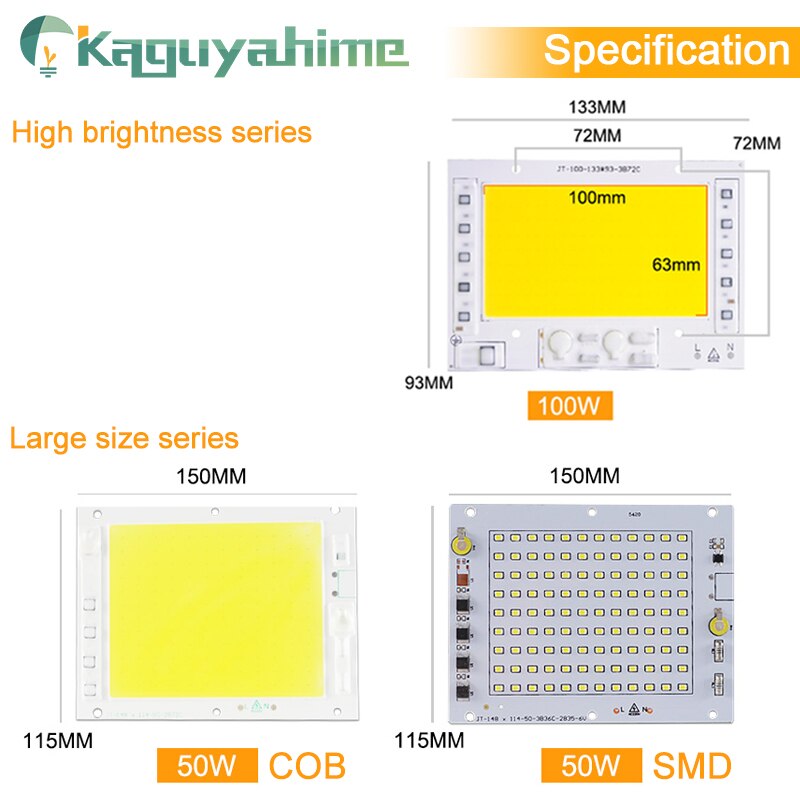 Kaguyahime LED COB Chip 220V 20W 30W 50W 100W DIY Integrated Chip Rectangular Lamp No Need Driver For Spotlight Floodlight Bulb