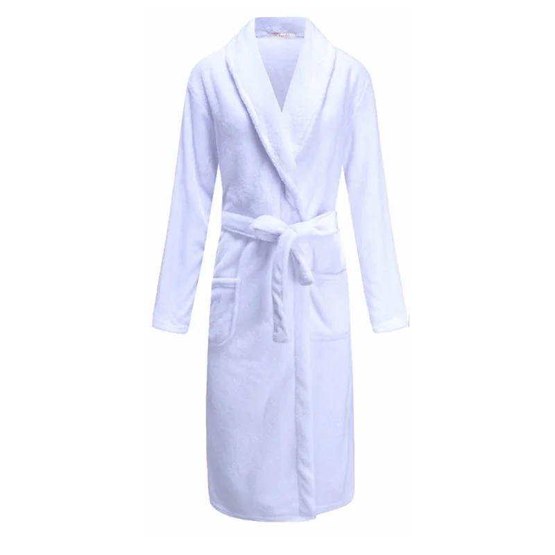Lang badekåpe i hotellstil til par, korallfleece, flanell, hvit morgenkjole, damenattøy, herrepysjamas, høstvinter