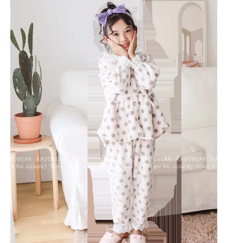 Pyjama de noël en flanelle pour enfants | Ensemble de pyjama de princesse, vêtements de nuit en peluche, fourrure d'hiver, pour tout-petits de filles: Pink / 110cm