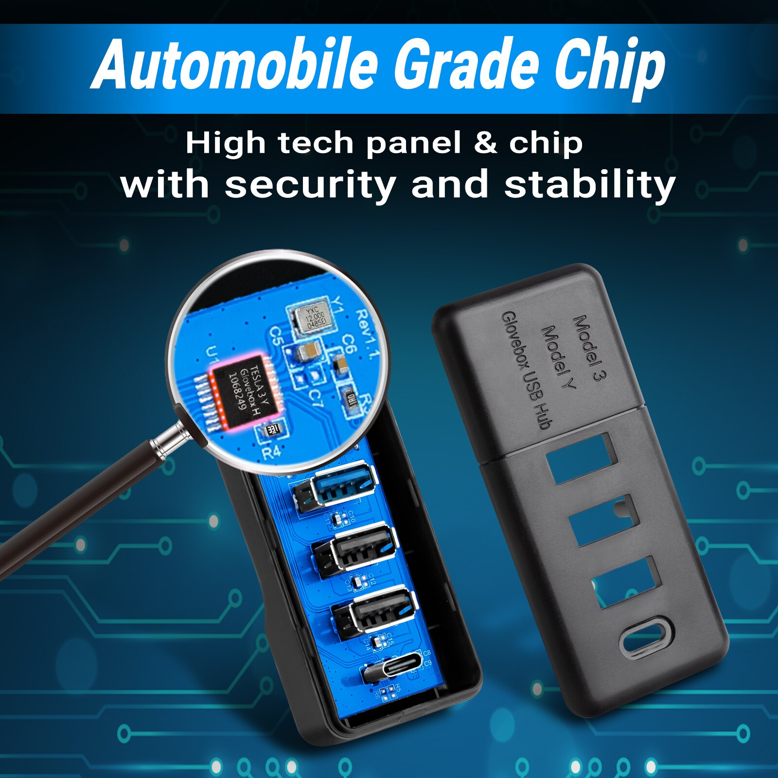 For Tesla Model 3 Model Y Glovebox USB Hub Ports Upgrade Splitter Hub Docking Station Sentry Model USB Spiliter Model3 Y 2022