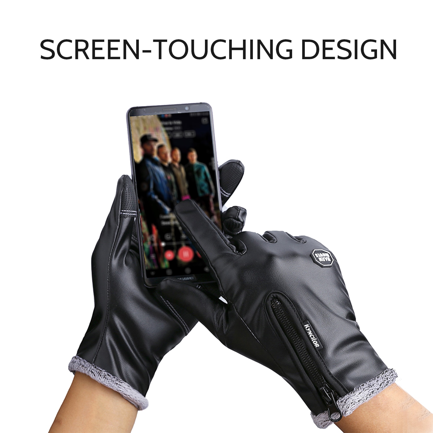 Winter outdoor sport pu leren handschoenen warme scherm-aanrakende waterdichte handschoenen ski winddichte ski fiets handschoenen