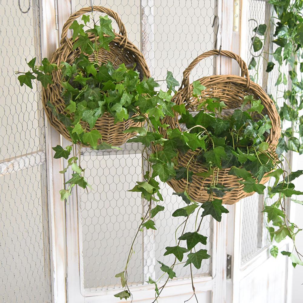 Hanging Planter Wall Mounted Basket Handmade Wicker Flower Pot Woven Rattan Flower Plant Basket Balcony Garden Home Decor