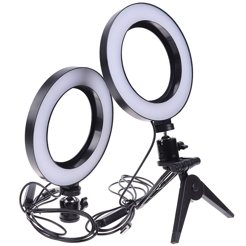 Photography LED Selfie Ring Light 16CM Dimmable Camera Phone Ring Lamp 6inch With Table Tripods For Makeup Video Live Studio