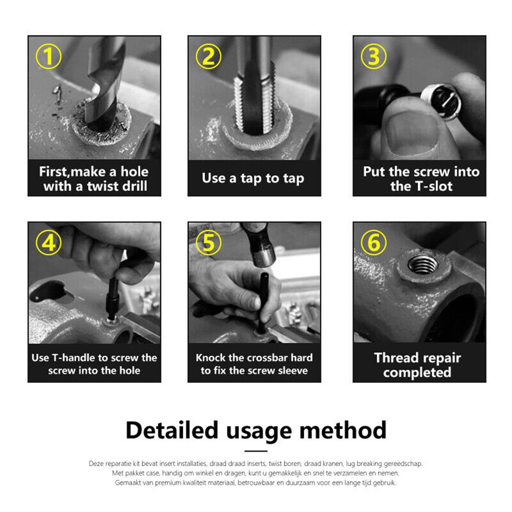 Kit de reparo de rosca de carro – reparos sem esforço para roscas danificadas sem rebarbas para restaurar roscas danificadas ferramenta de broca de bobina