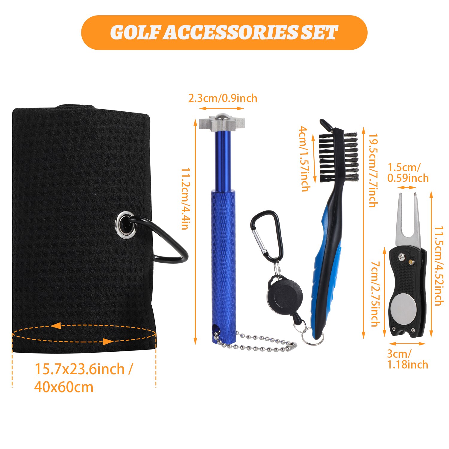 Golf Club Cleaner Set Brush,Golf Club Groove Sharpener,with Golf Towel,Golf Divot Repair Tool Cleaning Kit for All Golf Irons