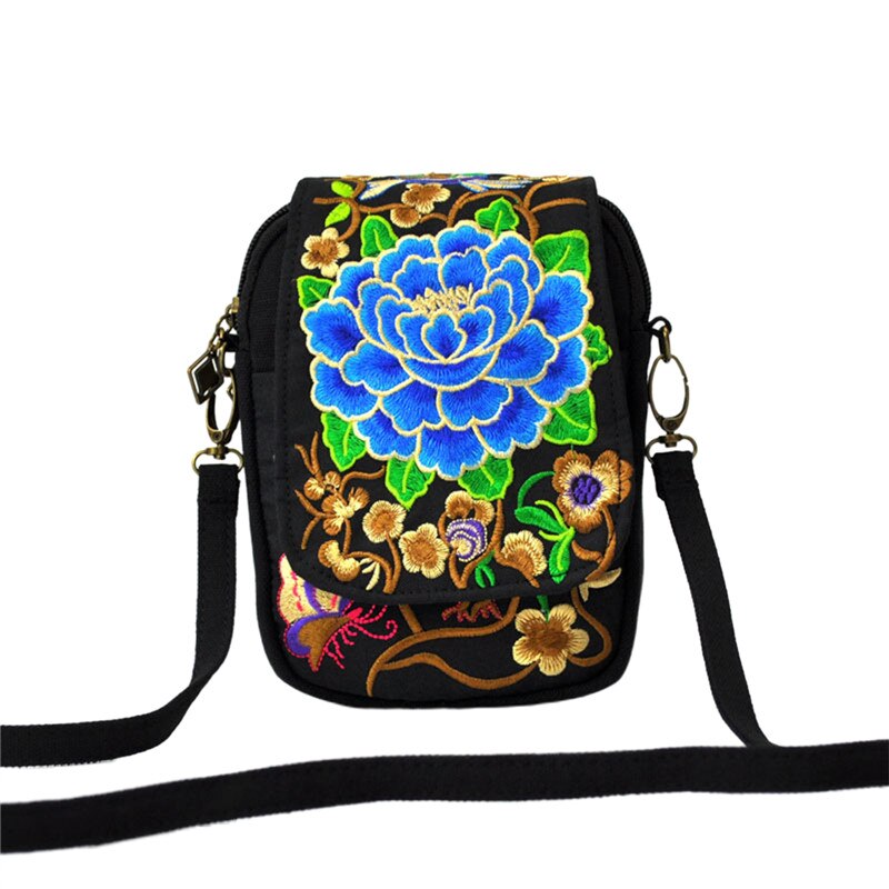 Mode Geborduurde Vrouwen Voor Tassen Canvas Schoudertas Reizen Bloemen Vintage Crossbody Handtassen Mobiele Telefoon Tassen
