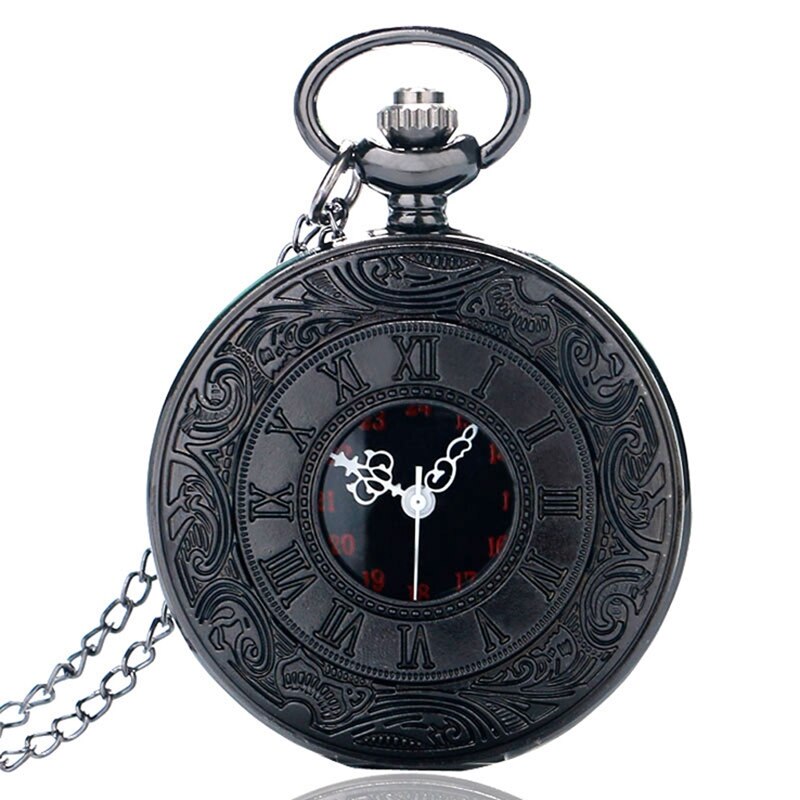 Antique rétro chiffre romain affichage Quartz montre de poche argent or collier pendentif horloge de noël pour hommes femmes: black 80cm chain