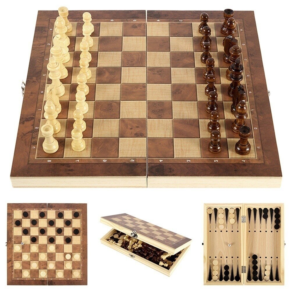 3 in 1 Folding Wooden Chess Set Ajedrez Board Game Checkerboard Checkers Suit Backgammon Suit Table Chess Set