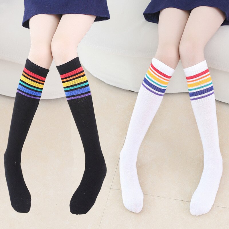 Calcetines por encima de la rodilla con de arcoíris para mujer, medias de invierno con rayas de arcoíris, urbana, para chica