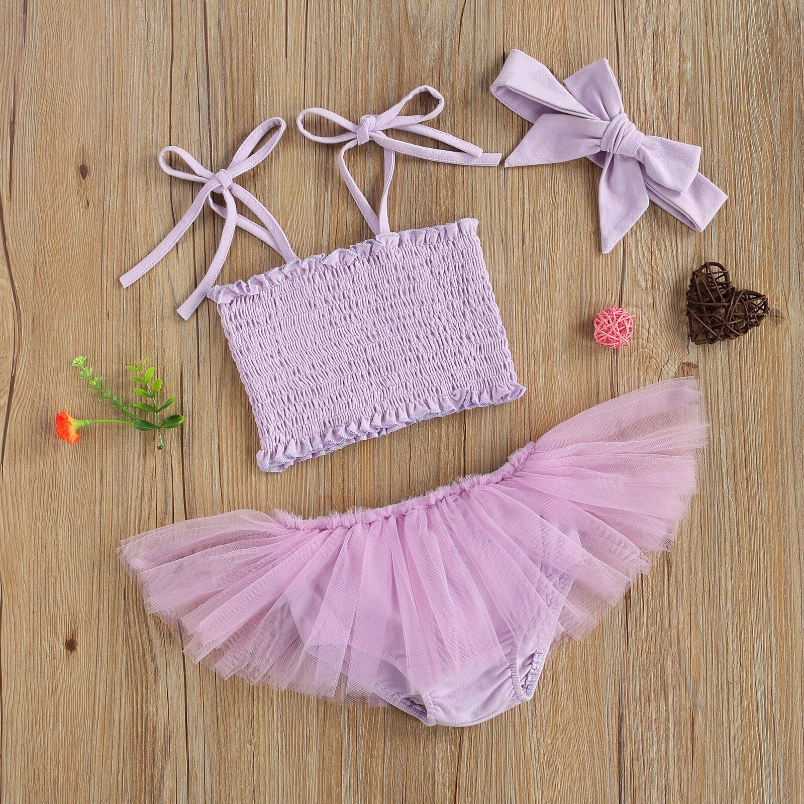 Infant Baby Girls Princess 3pcs Set Lovely Pleated Solid Sleeveless Tie Up Camisole +Mesh Shorts + Hair Band Children Clothes