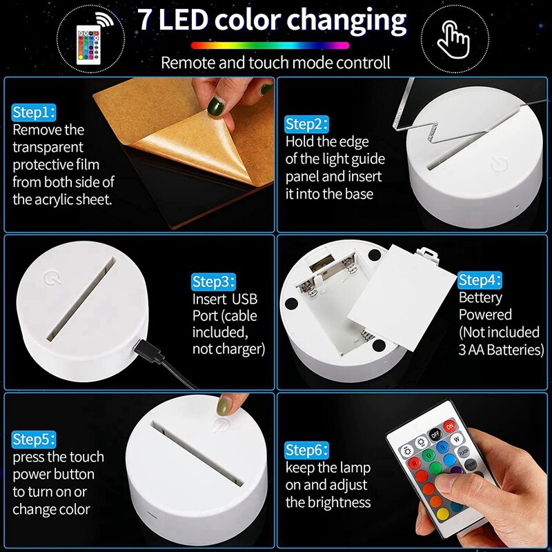 4Pack LED Light Lamp Base With Acrylic Panel Lamp Light Display Base Show Stand For Room Restaurant Bar Shop Cafe Office