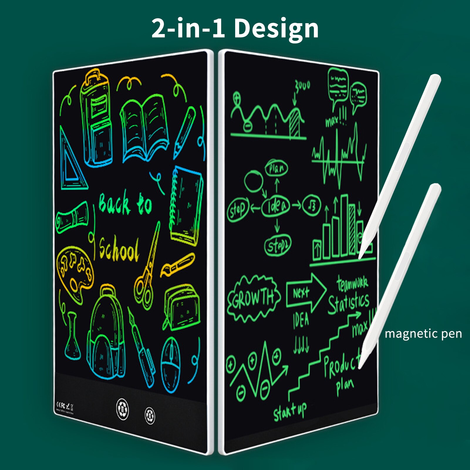 11.5/9.5/6.5 Inch Double-sided LCD Writing Tablet Full Screen with 2 Stylus Drawing Writing Taking Notes Leaving Messages