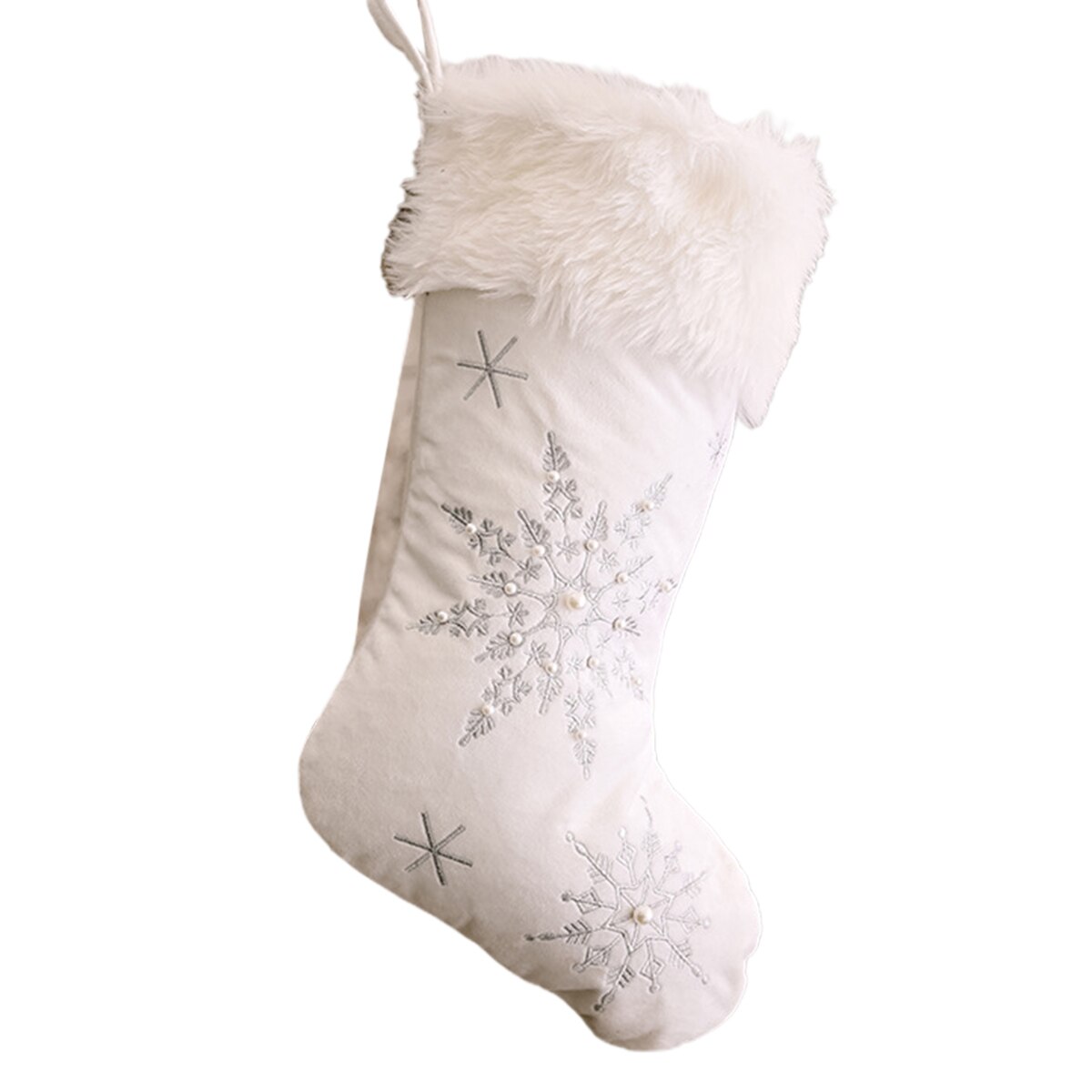 Flannel perle snefnug julestrømper slikpose xmas sokker juletræ hængende ornament dekoration: Sølv