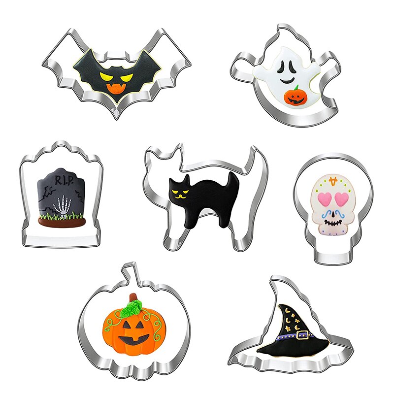 7PCS Halloween Biscuit Cutters Mold For Baking Metal Tool Pumpkin Cutter Cookie Stamp Party Gourmet Bakery Decoration: Halloween B