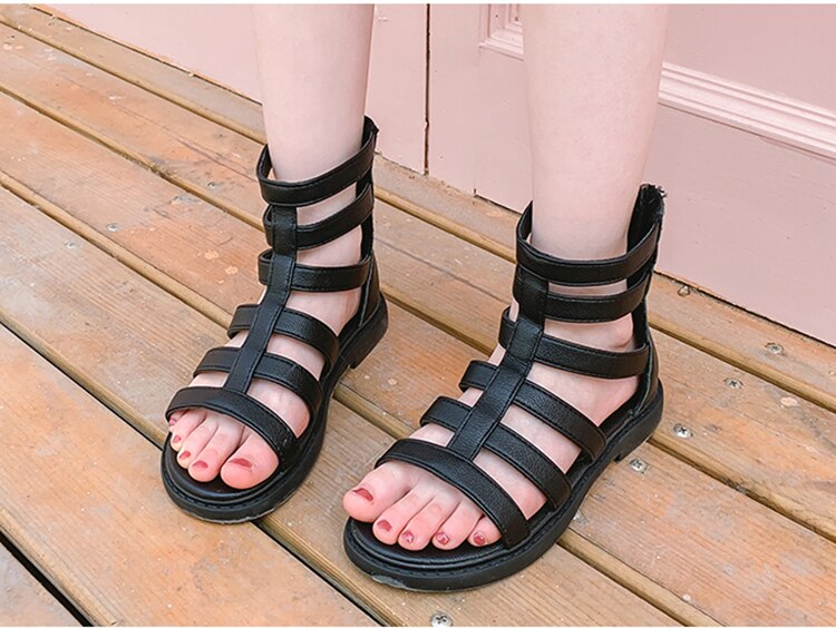 Kleine Mädchen Sommer Römischen Sandalen Stiefel Für freundlicher freundlicher Weiß Schwarz Prinzessin Stiefel Schuhe Neue 5 6 8 10 9 12 jahre