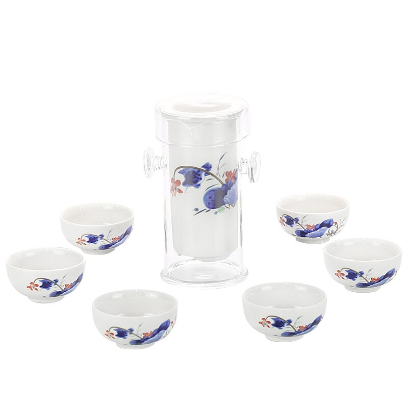 Kinesisk kung fu-tesæt, tekande af glas med filter og porcelæn-tekopper, varmebestandighed