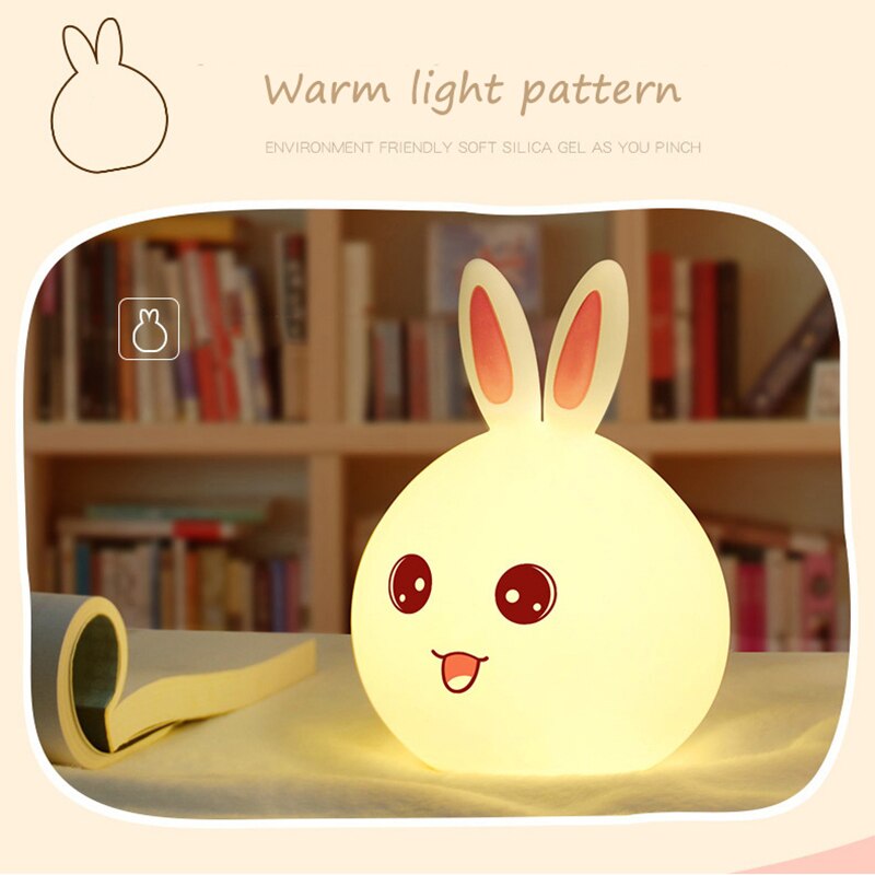 Qshare Kaninchen LED Nacht Licht Remote Touch Sensor Bunte USB Silikon Bunny Nacht Lampe Für Kinder Kinder Baby Weihnachten Spielzeug