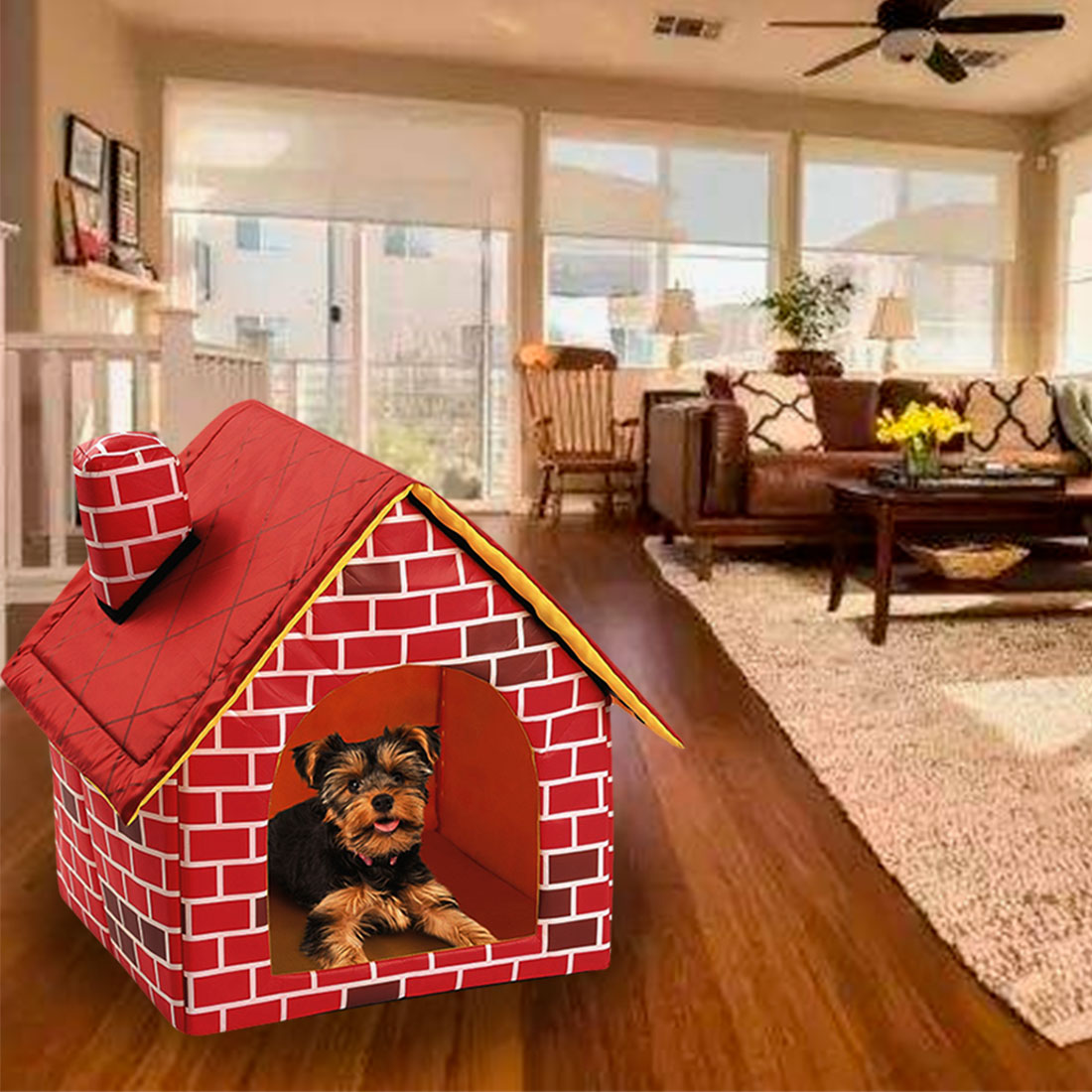 Casa de perro portátil de ladrillo rojo, cálida y acogedora cama para gatos para perros pequeños y medianos, productos para cama de Mascota