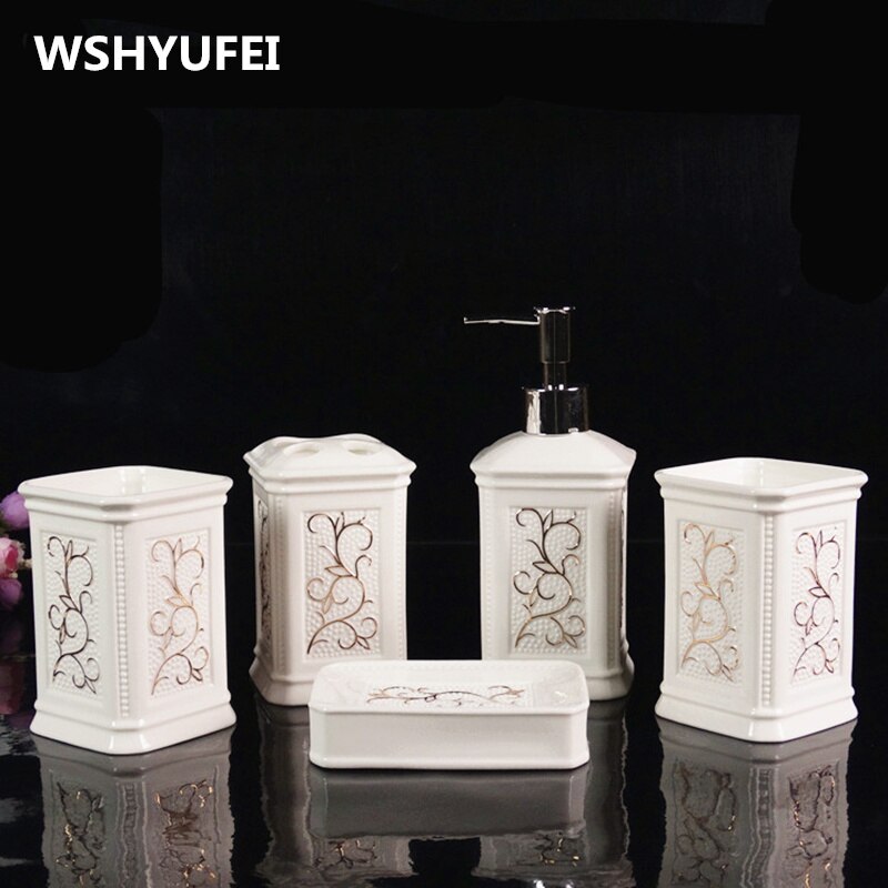 Keramische badkamer 5 stks sets van Europese stijl spoelen cup bruiloft set creatieve toiletartikelen zeepbakje tandenborstelhouder