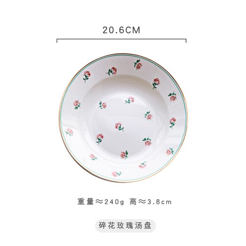 Cute plate Set Phnom Penh Rose Flower Ceramic Dinner Plate: B-deep plate