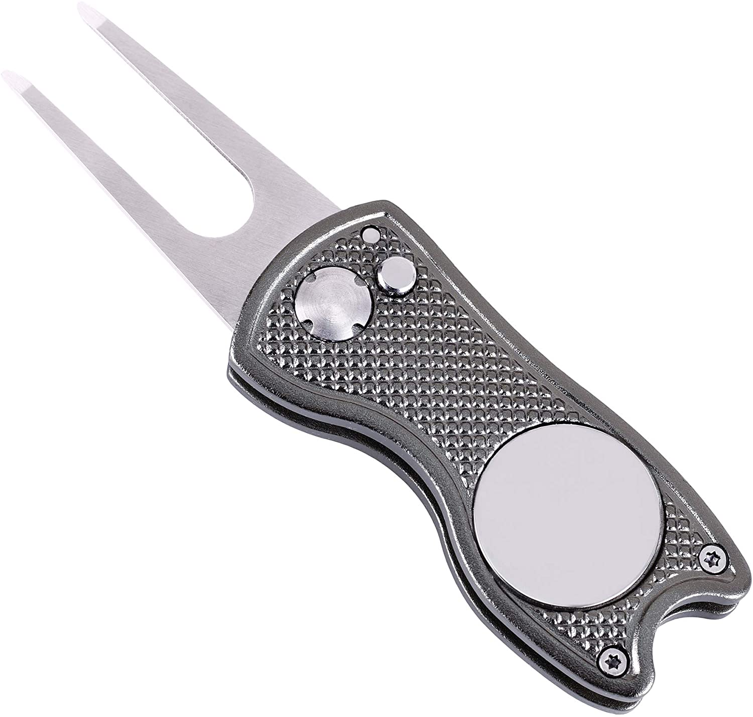 Mile High Life All Metal Foldable Golf Divot Tool with Pop-up Button & Magnetic Ball Marker (Multi-Colors/Shape)