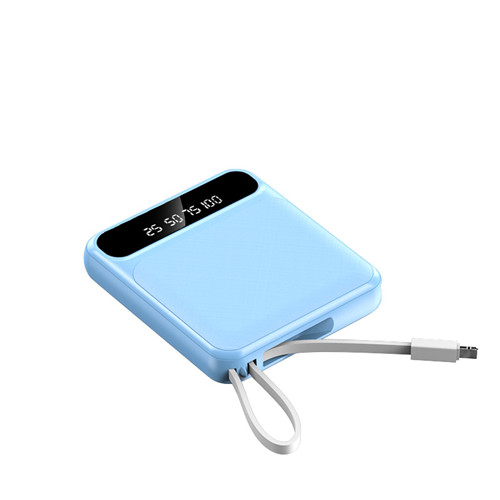 30000Mah Mini Power Bank Twee-weg Snelle Opladen Digitale Display Externe Batterij Ingebouwde Kabels Met Zaklamp Voor iphone Mi: blue