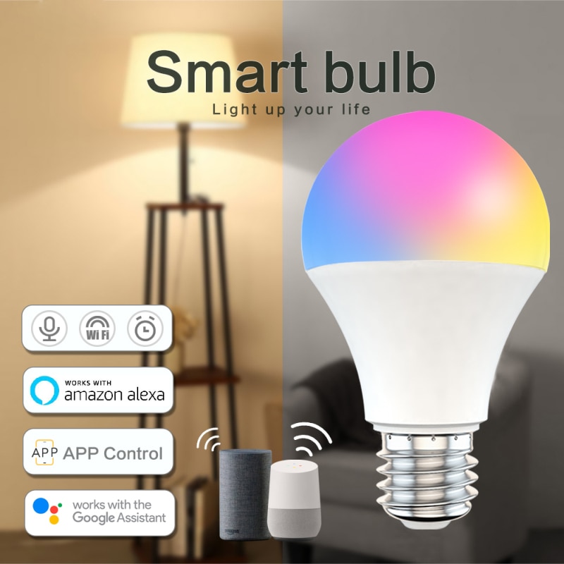 15W WiFi Smart Light Bulb E27 B22 Dimmable RGB+CCT Smart Light Bulb Voice Control Timer Function Work With Alexa Google Home
