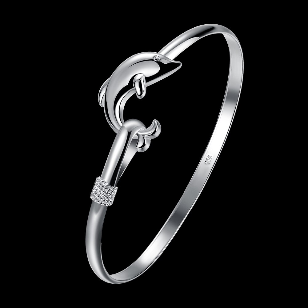 Brazalete abierto de flores para mujer, joyería plateada, de San Valentín, de boda, dijes: B178