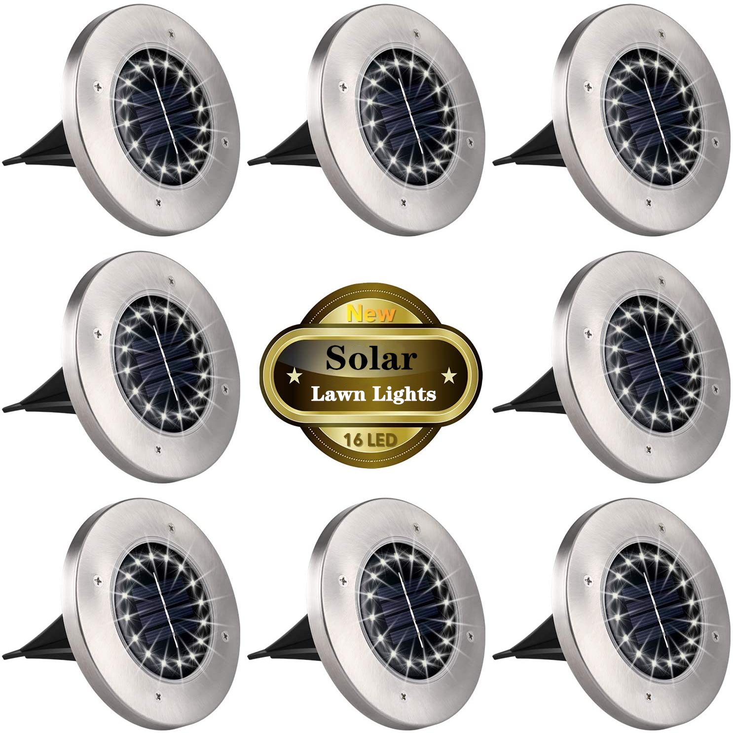Zonne-grondverlichting, 16 led-zonnetuinverlichting, waterdichte buitenverlichting voor in de grond, op zonne-energie werkende schijfverlichting voor in de tuin, gazonlamp