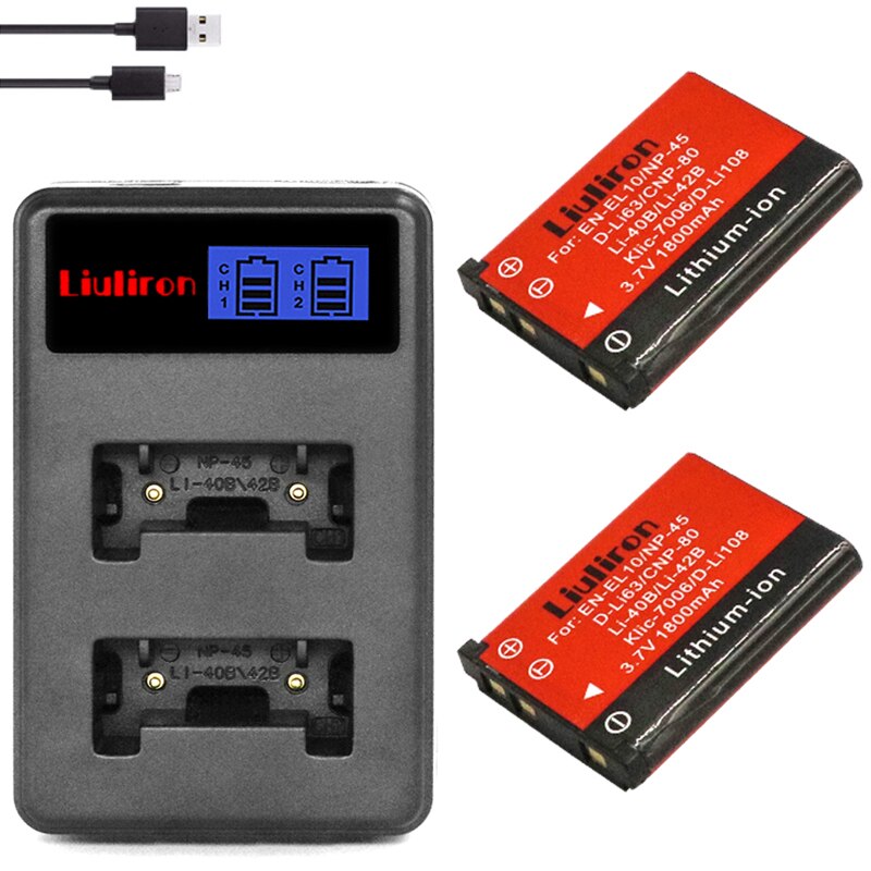 Batería de 1800mAh EN-EL10 EN EL10 LI-42B LI 42B 40B para nikon OLYMPUS U700 U710 FE230 FE340 FE290 FE360: charger and 2battery