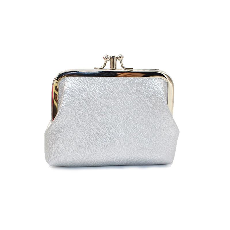 Solid Color Double Layer Ladies Short Wallet Women Coin Purse Vintage Clasp Closure Coin Pouch Change Purse: Silver