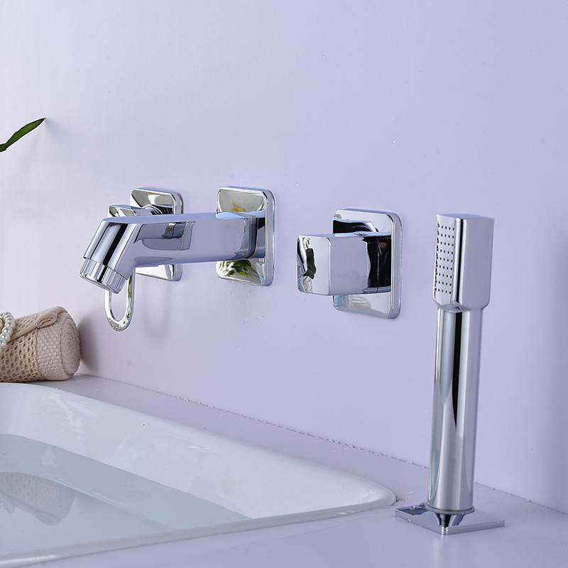 4 stk badeværelse badekar vandhane håndvaskarmatur dæk/vægmonteret håndholdt badekar blandingsbatteri koldmixer vandhane med håndbruser: A2