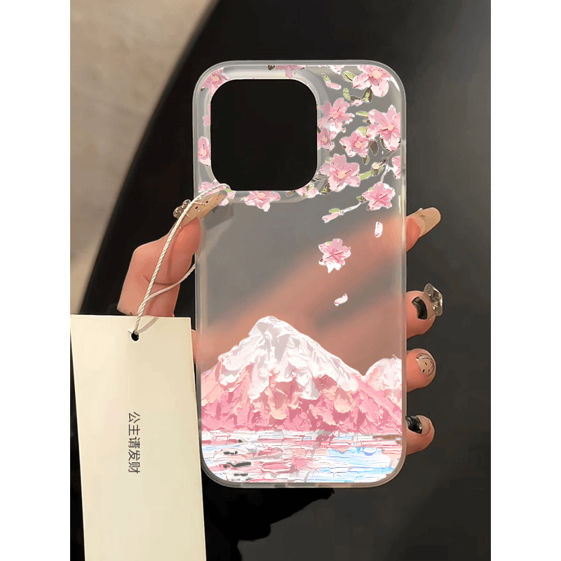 Mobilskal med japansk körsbärsblomma och berget fuji till 11 16 15 14 13 12 pro max xs  xr 7 8 plus  se2020 mjukt tpu-skal