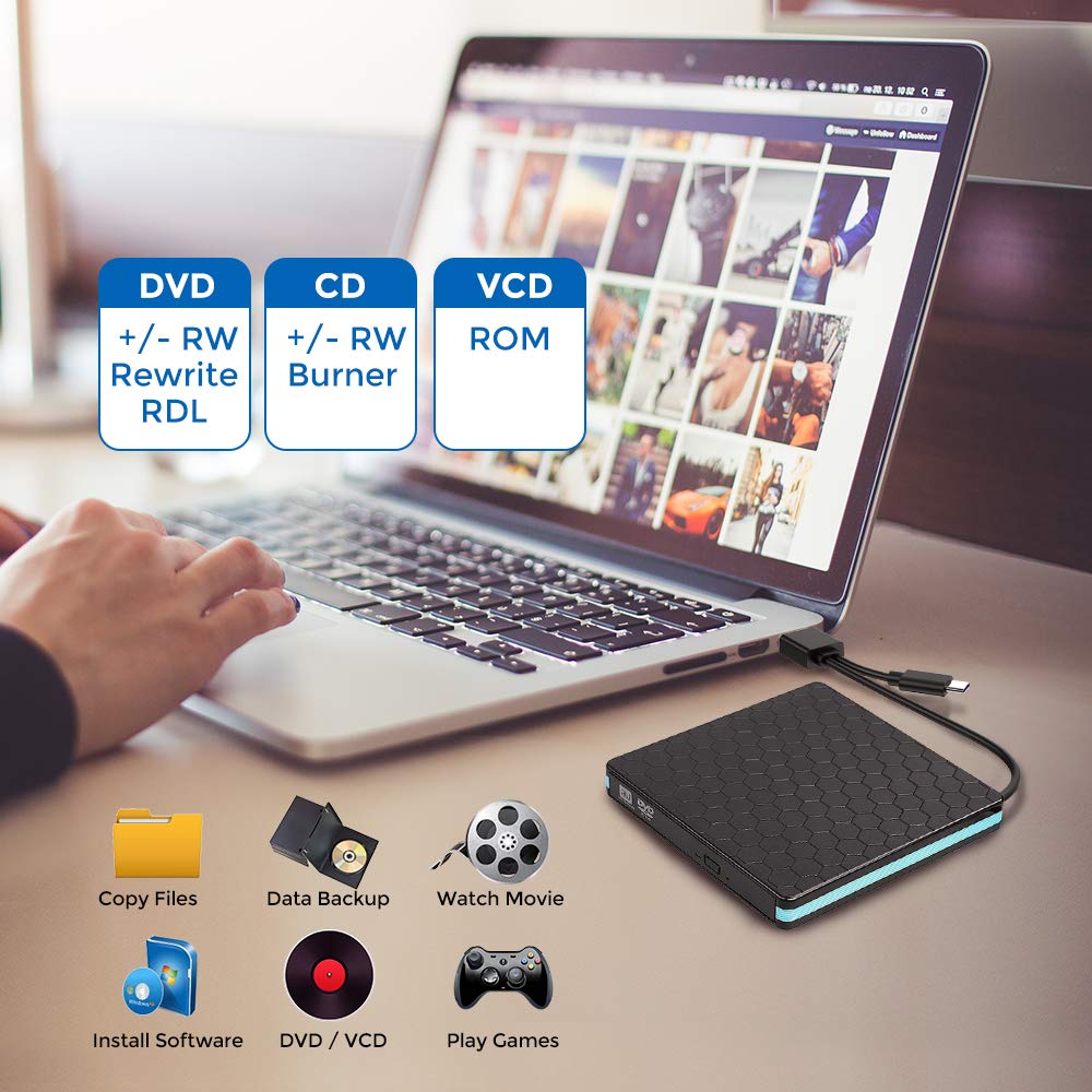 Lecteur de CD externe universel USB 3.0 et type-c, graveur de DVD/CD/ VCD/lecteur/graveur de CD/graveur, lecteur optique pour Mac/PC