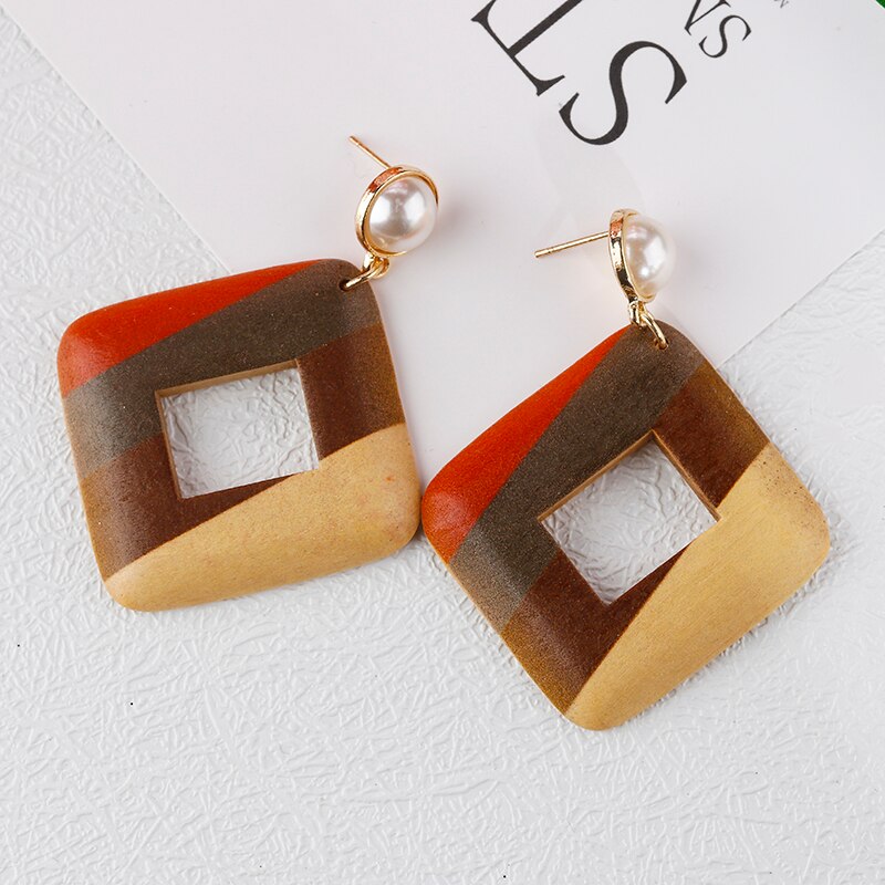 AENSOA Fashion Handmade rattanowe dzianiny spadek kolczyki unikalne 2021 lato wisiorek kolczyki geometryczne dla kobiet Party biżuteria prezent