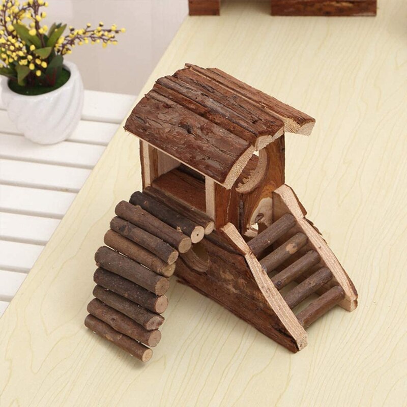 Hamster Wooden House Small Pets Hideout for Hamster Cage Hut Natural Wood Hut House Living House