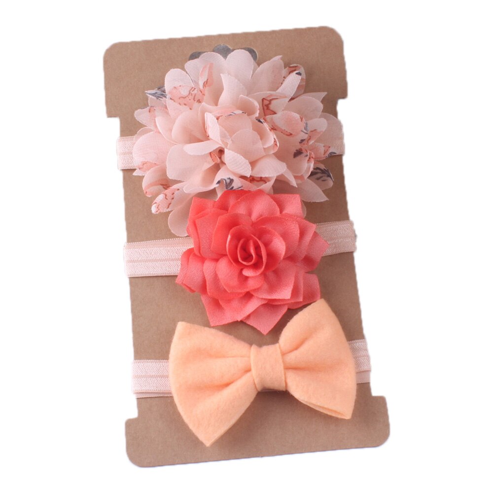 Faixa de cabelo tipo flor para menina, 3, pçs/set, acessórios infantis para cabelo, tiara turbante, chiffon: orange