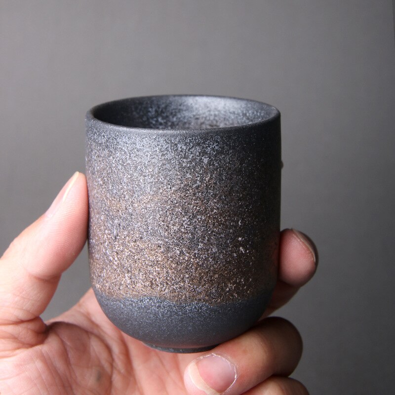 Taza de té de cerámica japonesa, taza de café de porcelana de 128ml, cerámica rugosa de té de kung-fu, vasos grandes de cerámica de piedra para té