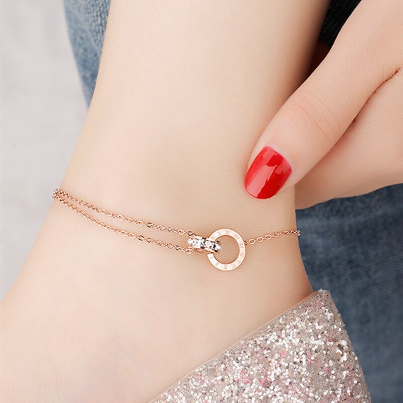 top beau brillant cercle cristal chiffre romain cercle femmes bracelet en acier inoxydable femme bijoux mulheres