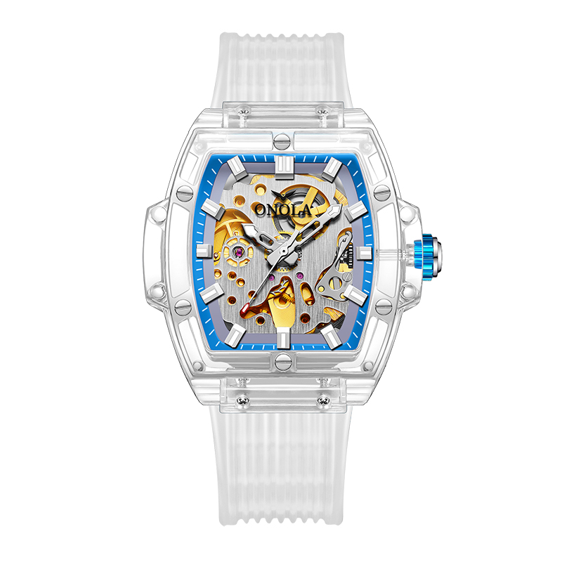 Luxe Herenhorloge Onola Plastic Transparante Holle Volautomatische Mechanische Horloges Heren Waterdichte Klok: Black